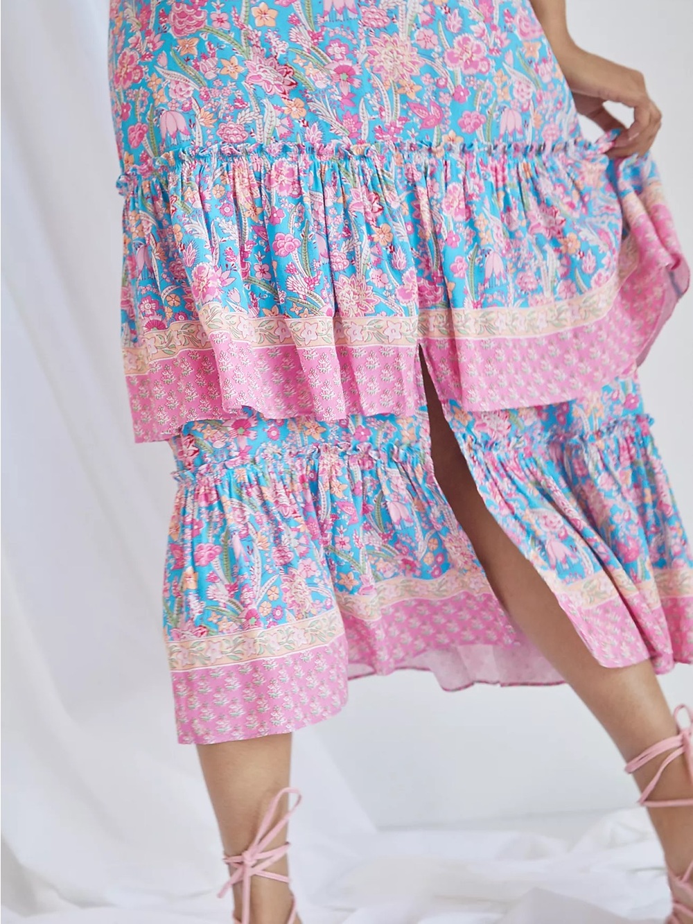 Plenty by Tracy Reese Floral Tiered Midi Skirt in Blue & Pink - Picture 4 of 10